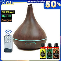 Combo Máy Khuếch Tán Tinh Dầu TIDAMO + 3 Chai Tinh dầu: Sả chanh + Bạc Hà + Vỏ Quế - Máy Xông Tinh Dầu Có Remote Điều Khiển Từ Xa Chuyên Dụng Xông Tinh Dầu Cho Phòng Rộng