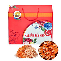Hộp quà tết 2020 - Hải sản sấy khô 02: Tôm thẻ PD sấy khô - Mực ống xé