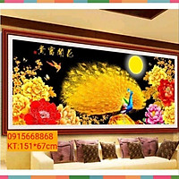 Tranh thêu chữ thập chim công tuyệt đẹp kt 151*67cm