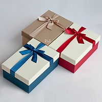 Hộp quà chữ nhật đính nơ (20x14x8cm), hộp quà tặng sinh nhật, hộp quà tặng 8/3, Valentine