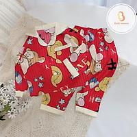 Bộ Lụa Dài Tay Cho Bé Chất Lụa Gấm Size 8-22kg Đồ Bộ Mặc Nhà Babi mama - BPN01