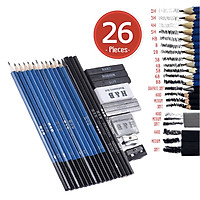 26pcs Professional Drawing Sketch Pencil Kit Set Including Sketch Pencils Graphite & Charcoal Pencils Sticks Erasers