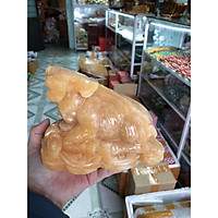 Tượng con trâu giáp phong thủy đá ngọc hoàng long bàn làm việc - Dài 15 cm