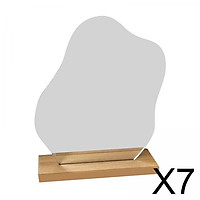 7xAcrylic Mirrors Irregular Cosmetic Makeup Mirror Wooden Base Decor 24x19cm