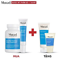 Bộ sản phẩm Murad Acne: Viên uống mụn Pure Skin + Gel Rapid Relief Acne 15ml TẶNG Clarifying Mask 75gr + Cleanser 15ml