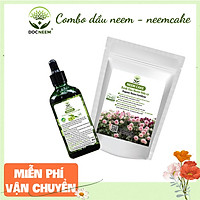 Combo Dầu Neem và Bánh dầu Neem hữu cơ DOCNEEM trị sâu bệnh, sùng đất cuốn chiếu, kích rễ hoa hồng chai 100ml và túi 1kg