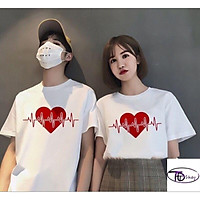 Combo 2 áo in hình nhịp tim trái tim đỏ vải đẹp hình in rõ nét.Áo đôi nam nữ tình yêu đẹp giá rẻ.