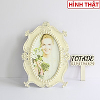 Khung hình để bàn bằng kim loại mặt kính Vintage màu trắng ngọc trai | Cho hình 5x7 | PFR0012