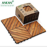 Combo 9 vỉ gỗ lót sàn nan xéo - Màu nâu vàng - Hàng Chính Hãng