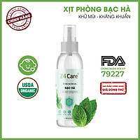 Xịt Phòng Tinh Dầu Bạc Hà Hữu Cơ Organic 24Care 50ML/100ML - Kháng khuẩn - Khử mùi hôi - Đuổi muỗi, côn trùng - Tập trung tinh thần làm việc, lái xe, học hành - Hương thơm thư giãn.