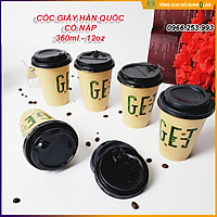 Combo 50 cốc giấy CÓ NẮP nâu 360ml - 12oz chữ GET trơn