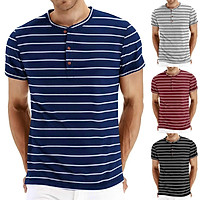 【COD】 Men Striped T Shirt Summer Casual Breathable Tops Short Sleeves Round Neck T Shirt