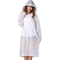 Bancaini outdoor fashion EVA translucent scrub sense of adult raincoats poncho men long section with cap non-disposable raincoat translucent white L