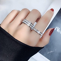 Nhẫn titan nữ đính đá hai hàng sang trọng quý phái