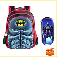 Balo - Cặp Sách Đi Học Cho Bé Trai In Hình Nổi 3D Siêu Nhân Người Dơi Batman (Tặng hộp bút) TE7