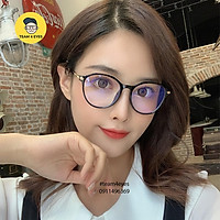 Gọng kính cận nhựa tròn tròng 0 độ cắt ánh sáng xanh thời trang cách điệu