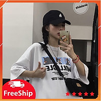 Áo thun tay lỡ nữ freesize phông form rộng dáng Unisex - Champs, áo phông form rộng