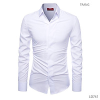 Áo sơ mi nam giấu nút vải Lụa thoáng mát, không nhăn form suông LAVIC-741