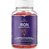 Iron Gummies with Vitamin C & A, Vitamins B Complex, Biotin, Zinc, Multivitamin for Kids and Adults - Helps with Anemia, Boosts Hemoglobin, Improves Brain Functions - 60 Vegan Chewable Gummy Vitamins