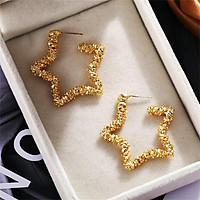 1 Pairs Of Men And Women Earrings Alloy Retro Style Simple Hollow Gold Five-pointed Star Earrings