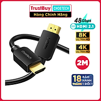 Dây Cáp HDMI 2.1 CHOETECH XHH03-BK Dài 2M Phân Giải Tối Đa 8K 48Gbps, 4K 120Hz Dùng Cho Tivi/Laptop/Playstaysion/PC - Hàng Chính Hãng