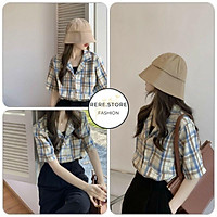 Áo Sơ Mi Ngắn Tay Caro Phối Túi Ngực - Rere.Store - Áo sơ mi nữ tay lỡ form rộng Ulzzang