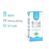 Sữa Tươi Đà Lạt True Milk Không Đường Hộp 180ml (Thùng 48 Hộp)