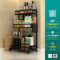 Kệ gia vị đa năng đăng thông minh nhà bếp RIKA KDN-05 thép carbon sơn đen tích điện 2 tầng 3 tầng kèm ống để giao thớt ống đũa