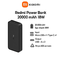 Pin Sạc Dự Phòng Xiaomi Redmi 20000mAh PB200LZM Tích Hợp Cổng USB Type - C In Hỗ Trợ Sạc Nhanh 18W - Hàng Chính Hãng