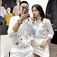 (VIDEO + ẢNH THẬT) Áo đôi sơ mi họa tiết bồ công anh siêu đẹp | Sơ mi cặp nam nữ C79