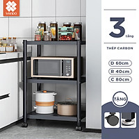 Kệ lò vi sóng đa năng Thép Carbon cao cấp Vando, kệ để đồ nhà bếp siêu chịu lực 300kg sơn tĩnh điện chống bong tróc, kệ nhà bếp
