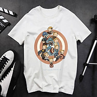 Áo phông unisex nam nữ form rộng in hình chibi Captain America đẹp vải dày mịn