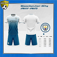 Quần Áo Bóng Đá CLB MAN CITY Trắng Xanh biển 2022 2023 Thun Lạnh 4 Chiều Giá Rẻ Đẹp Logo Thêu Nổi Cao Cấp