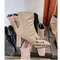 Boot Da Nhăn Cao Cổ Gót Vuông Cao Chất Da Siêu Mềm