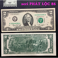 [đuôi PHÁT LỘC 86] Tờ 2 USD cổ của Mỹ năm 1976 sưu tầm , số seri đẹp PHÁT LỘC 86 làm quà tặng cực ý nghĩa