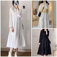 Đầm Babydoll Trắng Nơ Ngực Đầm Nữ Tay Bồng Dáng Suông