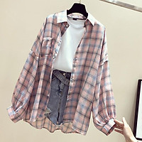 Áo sơ mi đũi nữ ARCTIC HUNTER thiết kế kẻ caro form rộng có túi SM59
