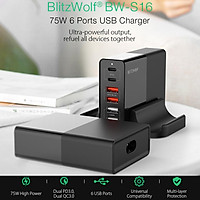 BlitzWolf BW-S16 75W 6 Ports Dual PD3.0 Dual QC3.0 USB Fast Charger Universal PD Charger