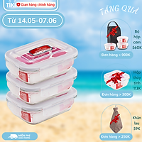 Bộ 3 hộp thủy tinh chịu nhiệt hình chữ nhật dung tích 370ml -CBHL370C3