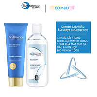 Combo sạch sâu ẩm mượt Bio-essence (Nước tẩy trang Bio-Water Micellar Water 100ml + Sữa rửa mặt dưỡng da (da dầu & hỗn hợp) Bio-Renew Foamy Cleanser 100g)
