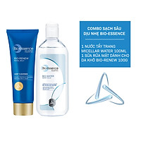 Combo sạch sâu dịu nhẹ Bio-Essence ( Nước tẩy trang Bio-Water Micellar Water 100ml + Sữa rửa mặt dưỡng da Bio-Renew tinh chất sữa ong chúa 100g)