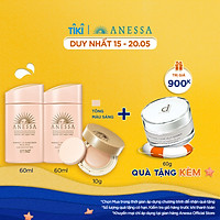 Bộ 2 Kem chống nắng Anessa dịu nhẹ tuyệt đối 60ml và Kem chống nắng trang điểm Anessa dạng nén tông màu sáng 10g