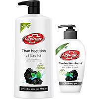 Combo Sữa Tắm (850g) Và Nước Rửa Tay (180g) Lifebuoy Than Hoạt Tính Và Bạc Hà