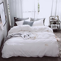 Bộ Chăn Ga Gối Cotton Tici Đơn Sắc LIDACO - Màu Trắng - Tặng Vỏ Gối Ôm