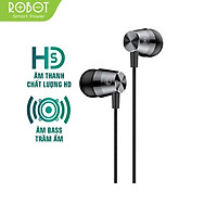 Tai Nghe Có Dây Nhét Tai ROBOT Hỗ Trợ Nghe Nhạc, Đàm Thoại Kết Nối Qua Cổng 3.5mm, Âm Thanh Sống Động, Không Bị Rối - Hàng Chính Hãng