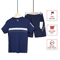Combo Áo Thun Xanh Dương Có Cổ Và Quần Đùi Chất Liệu Si Dù Xanh Dương Đậm Hàng Thời Trang Cao Cấp Big Sport