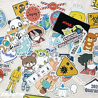 Bộ 50 Sticker (nhãn dán) CHỐNG DỊC.H ĐEO KHẨU TRANG - siêu chất, cool ngầu, dễ thương.
