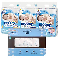 Combo 3 gói tã dán Moony cao cấp size NB90/S84/M64/L54/XL44 tặng Bộ chăn gối cao cấp và đồ chơi xe trượt đà cho bé VBC-123-6 (ngẫu nhiên)