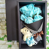 Hộp quà bó 7 bông hồng sáp vĩnh cửu kèm gấu