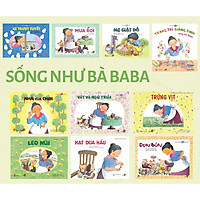 Combo 10 cuốn Ehon với chủ đề Hãy sống như bà Baba. Bao gồm: Xe trượt tuyết, Leo núi, Mẹ giặt đồ, Nhà của chim, Vất vả ngủ trưa, Dọn bùn, Mưa rơi, Trứng vịt, Trang trí Giáng sinh cùng bà Baba, Hạt dưa hấu